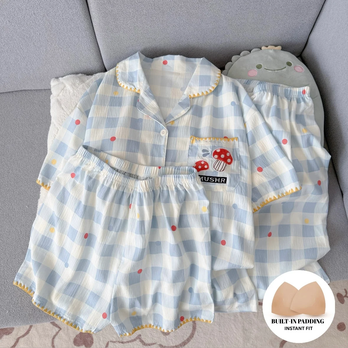 Pastel Mushroom Padded Nightsuit -3pcs Set - ricardofort