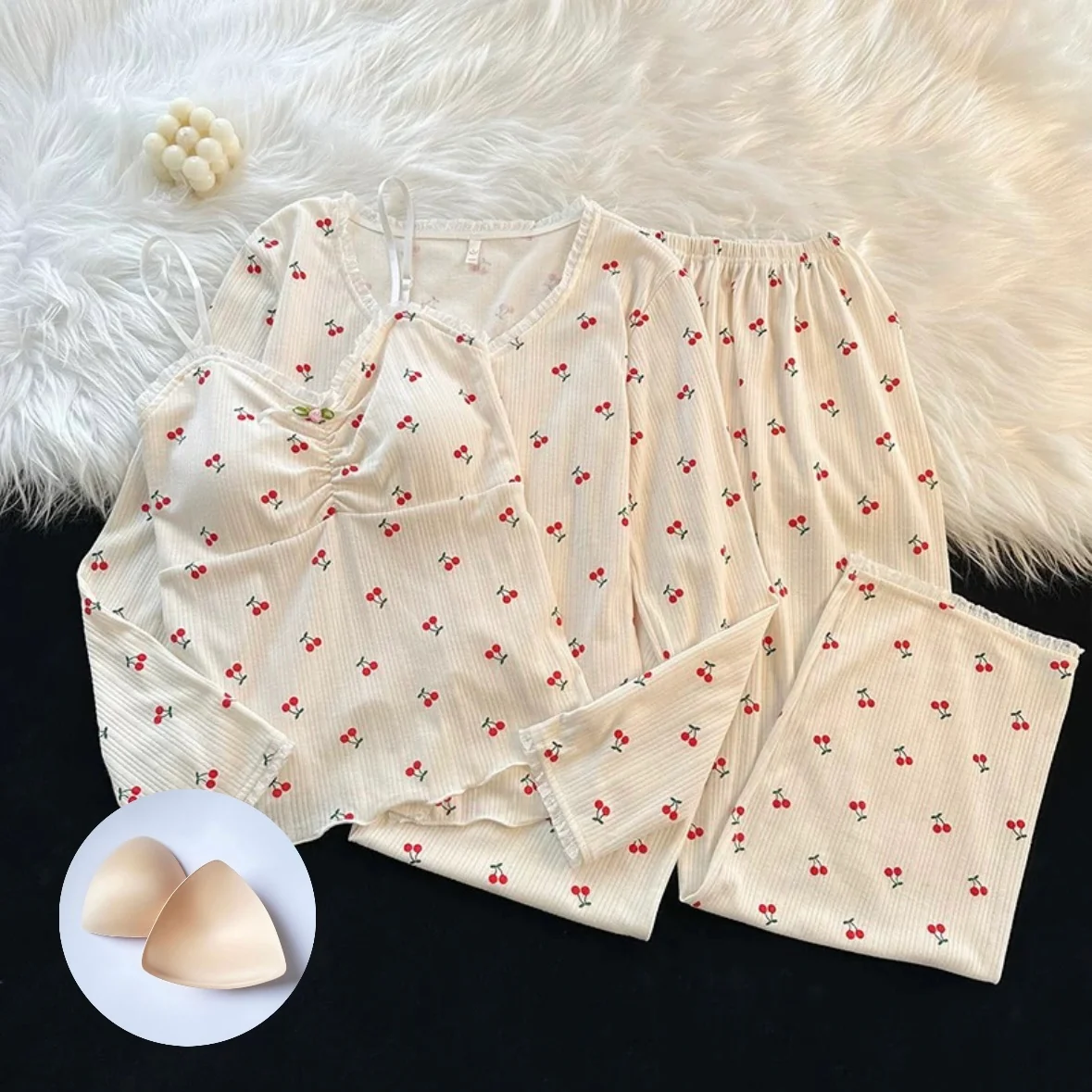 Little Cherries Padded Nightsuit - 3pc Set - ricardofort