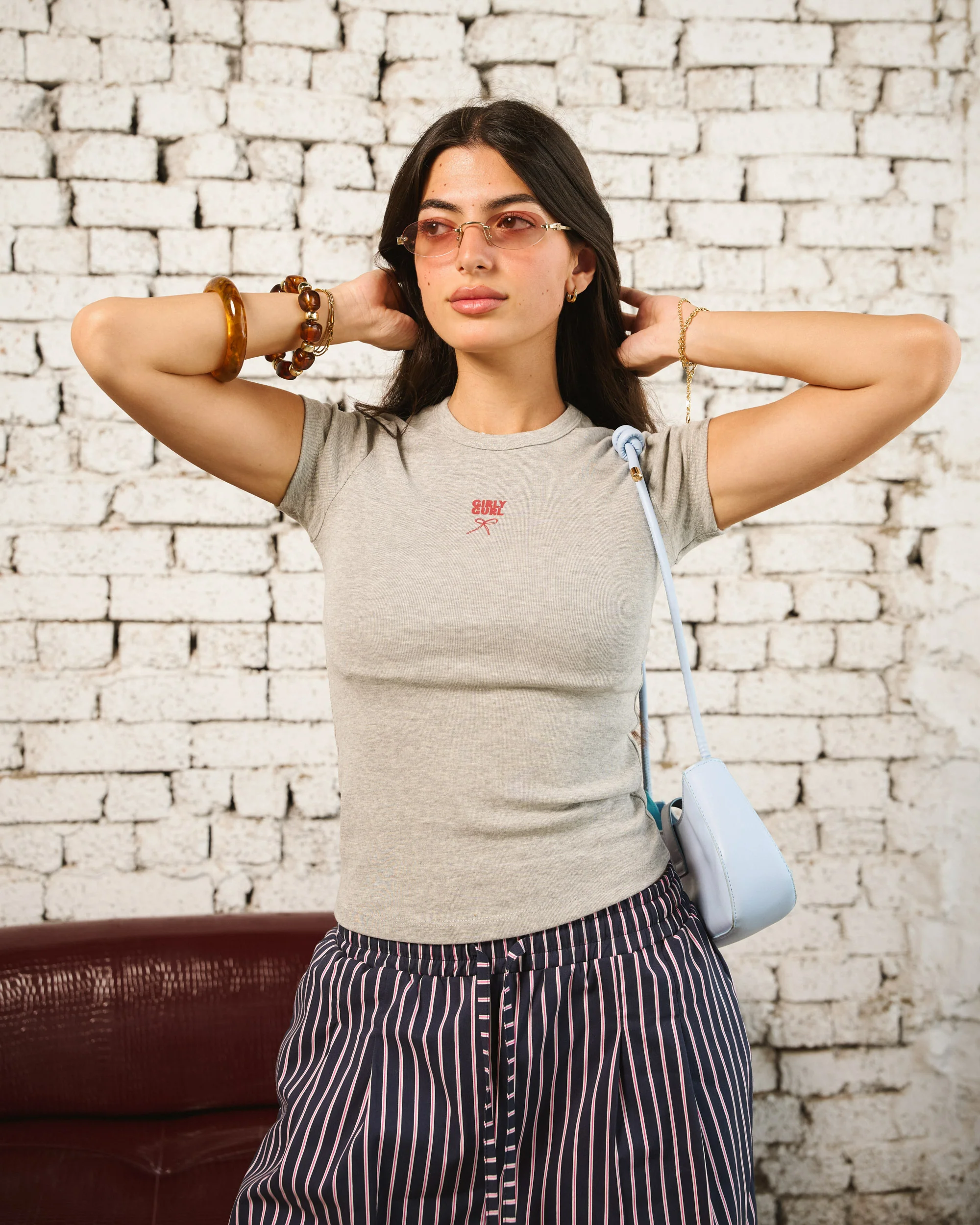 Heather Grey Girly Gurl Ribbed Baby Tee - ricardofort