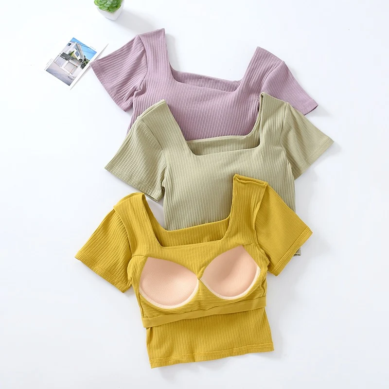 Hauli Square Neck Built-In Bra Crop Top - ricardofort