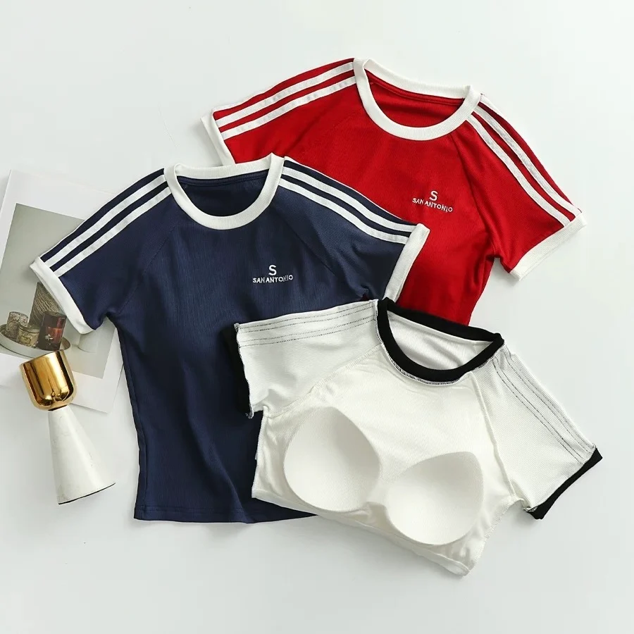 Sharon Shoulder Stripes Built-In Bra T-shirt - ricardofort