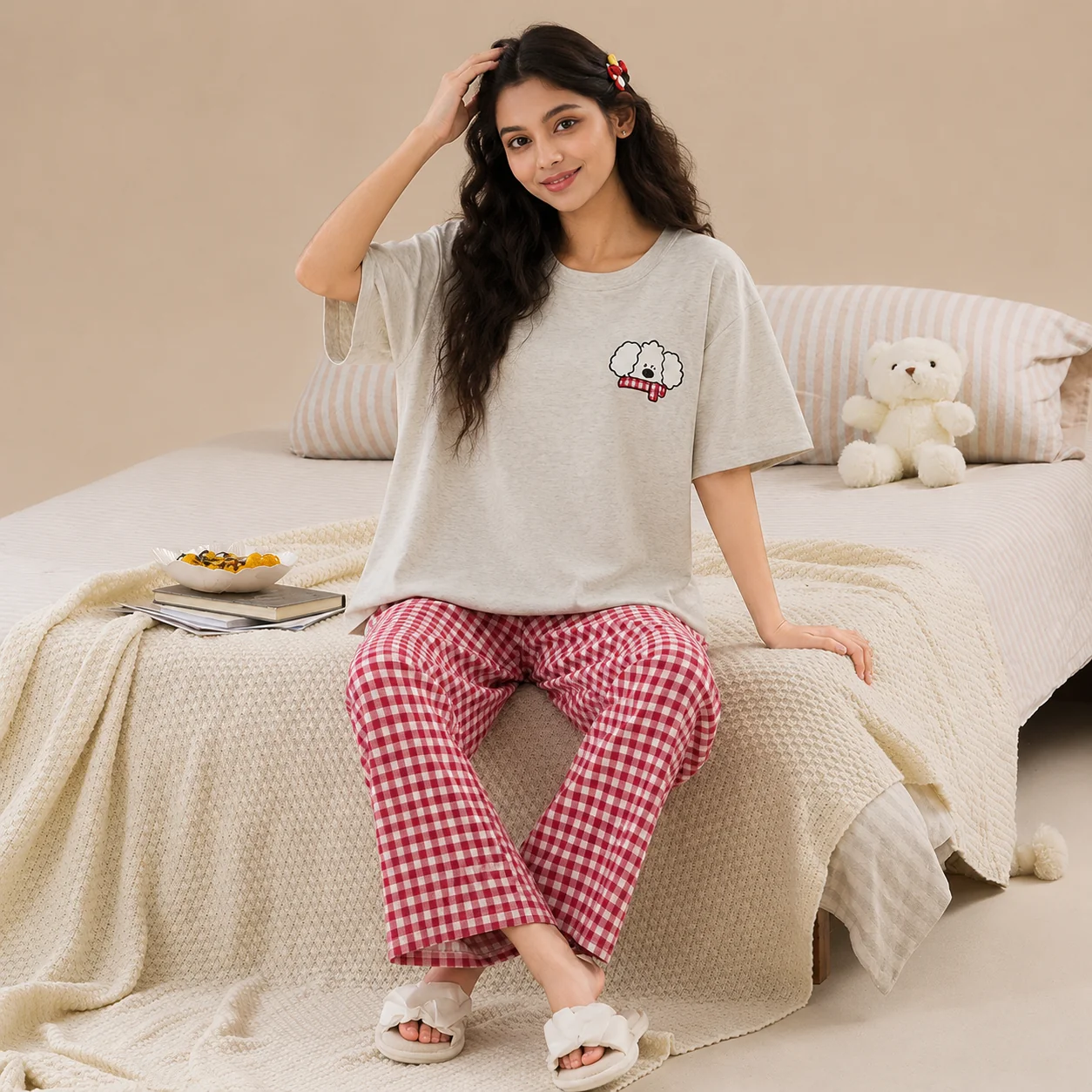 Classic Gingham Padded Nightsuit - 3pc Set - ricardofort