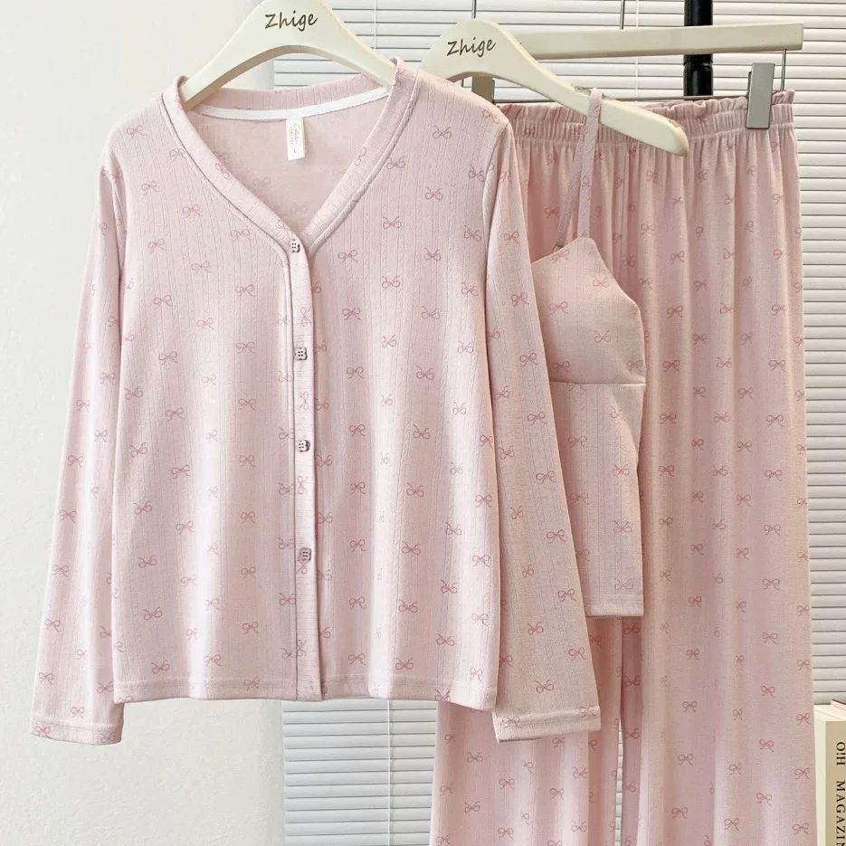Cloudkiss Bow Padded Nightsuit - 3Pc Set - ricardofort