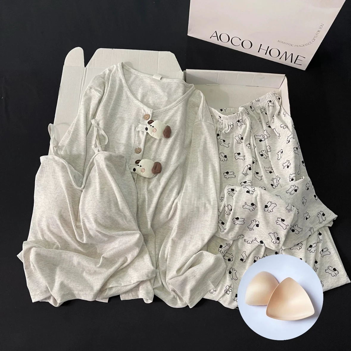 Grey Pup Padded Nightsuit - 3pc Set - ricardofort