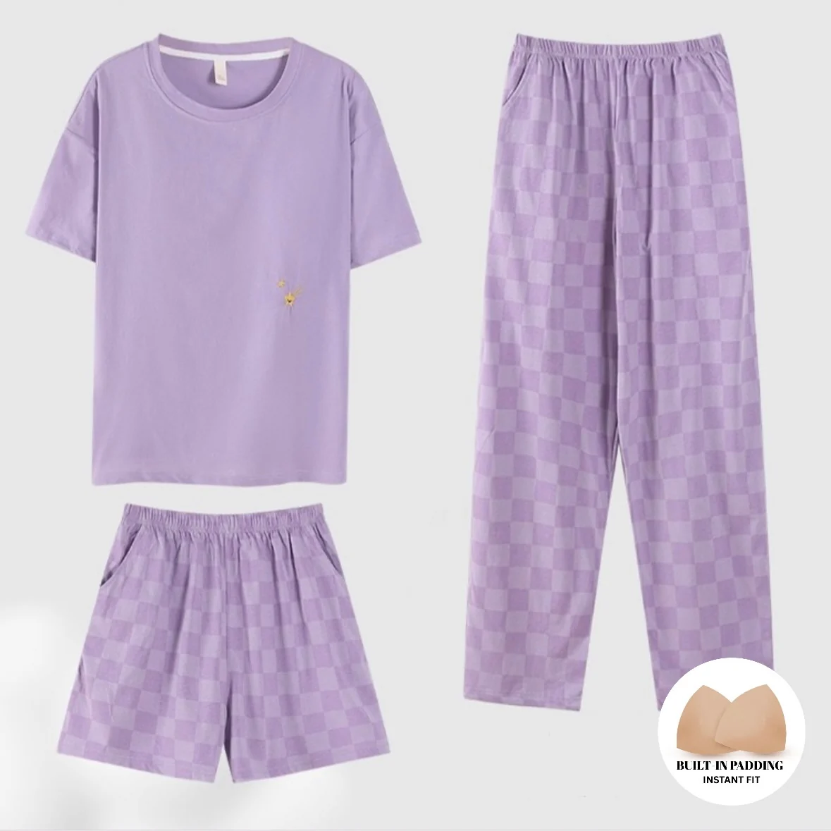 Lilac Bliss Padded Nightsuit - 3Pc Set - ricardofort