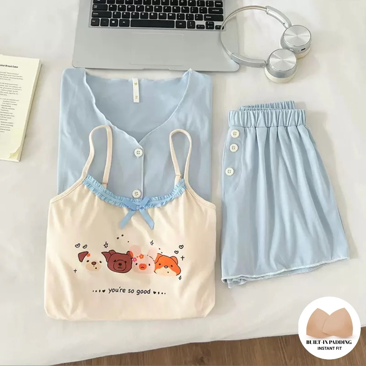 Blue Cuddles Padded Nightsuit Set - 3pc Set - ricardofort