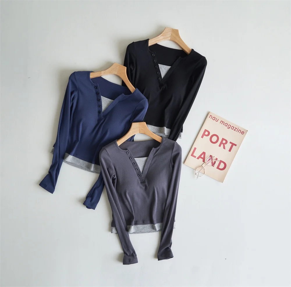 Relaxed Fit Buttoned Built-In Bra Tshirt - ricardofort