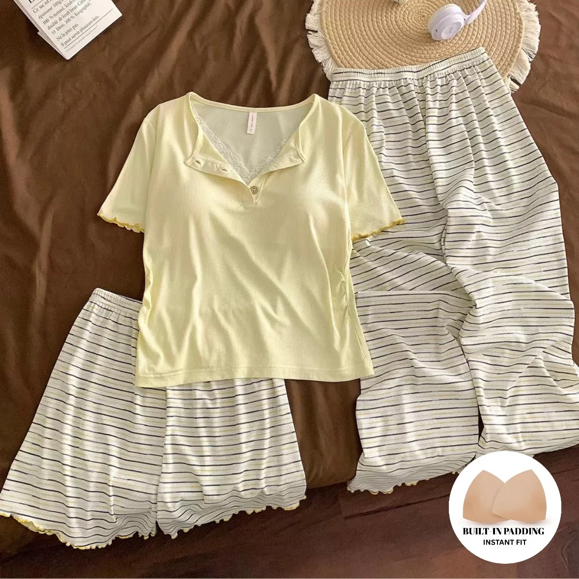 Morning Dew Padded Nightsuit -3pcs Set - ricardofort