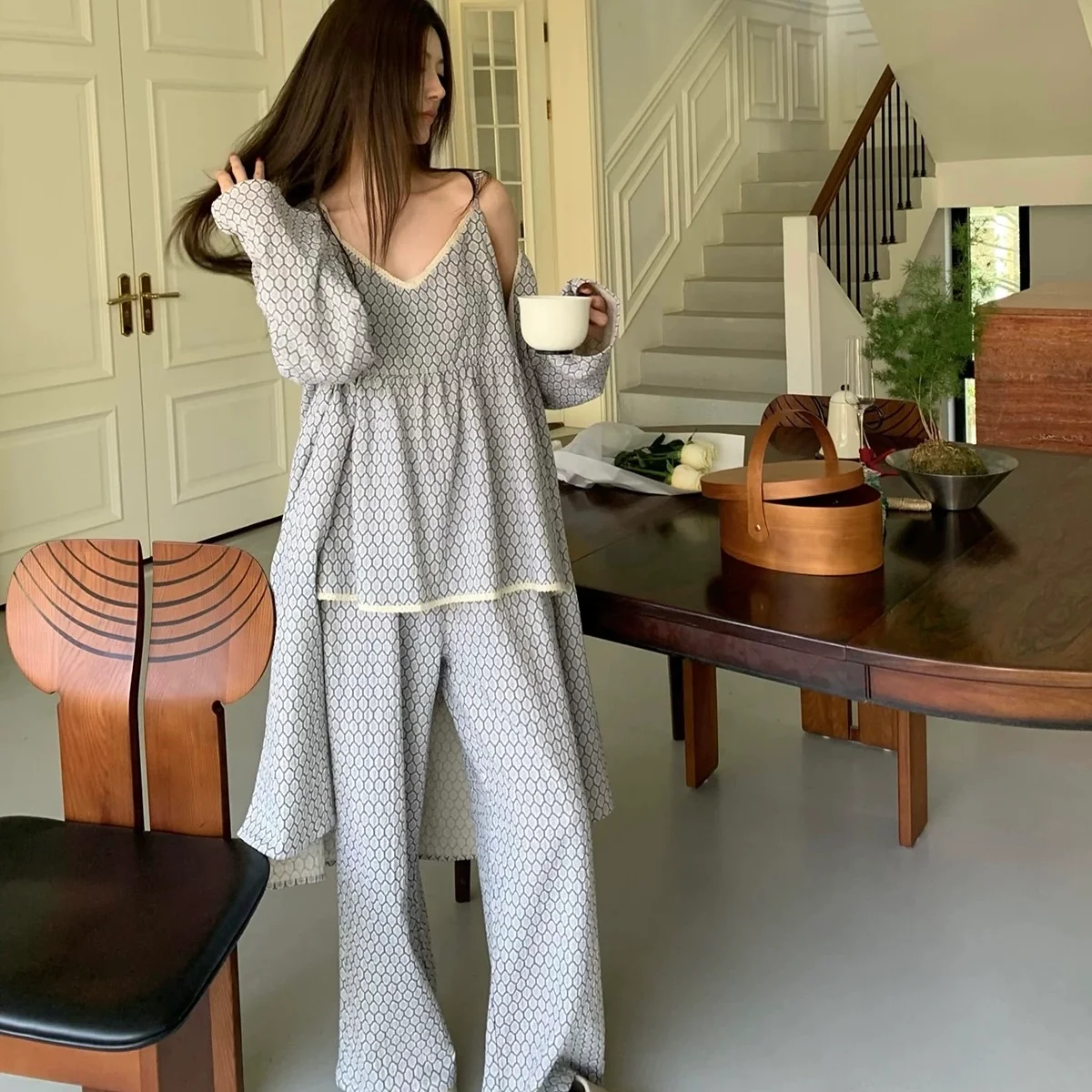 Honeycomb Luxe Padded Nightsuit Set - 3pc Set - ricardofort