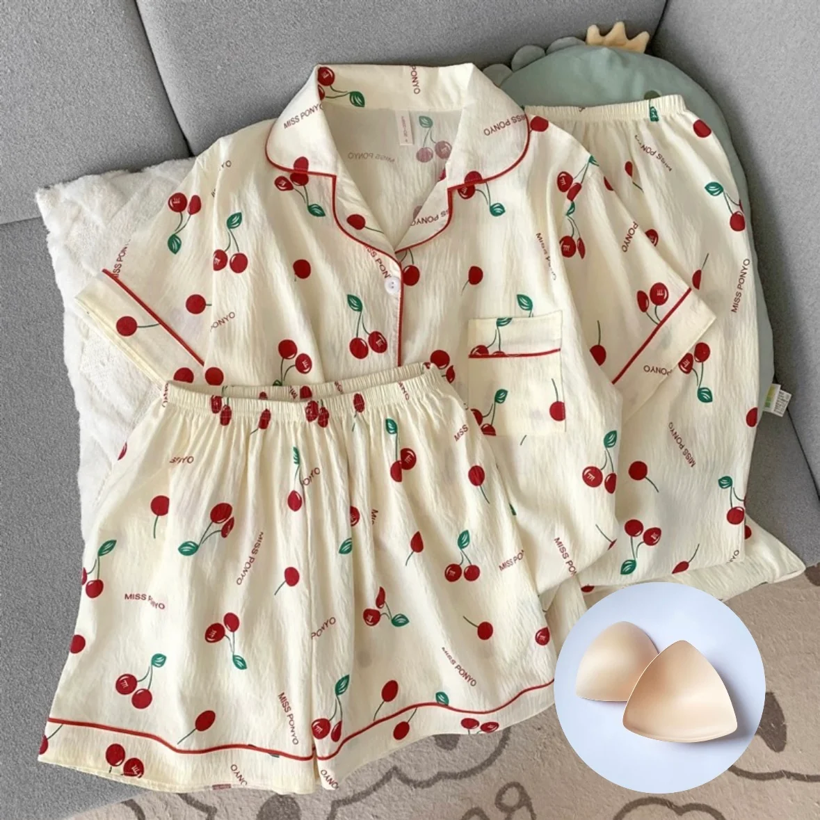 Red Cherry Bliss Padded Nightsuit - 3pc set - ricardofort