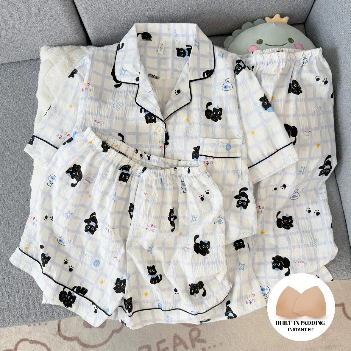 Black Whiskers Padded Nightsuit - 3pc set - ricardofort