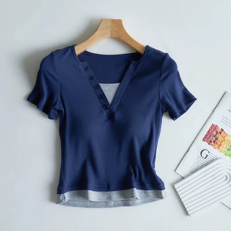 Ozark Buttoned Built-In Bra T-shirt - ricardofort