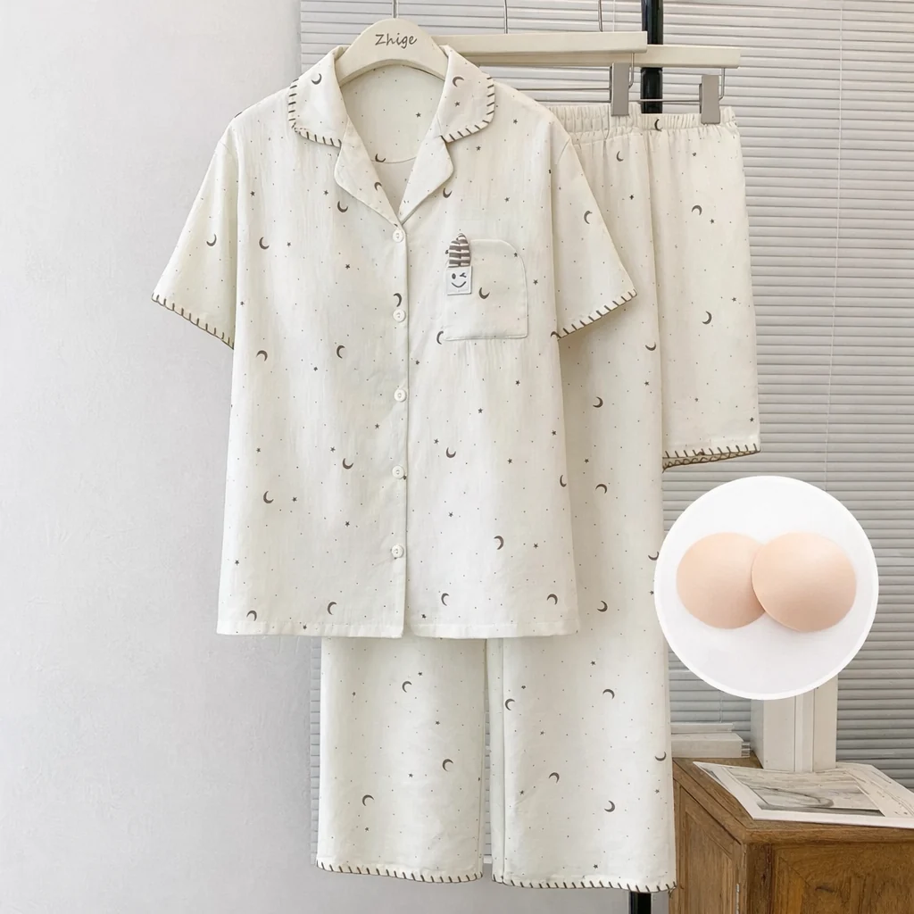 Moondot Padded Nightsuit-3pcs Set - ricardofort