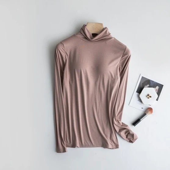 Raya Solid High Neck Built-In Bra T-shirt - ricardofort