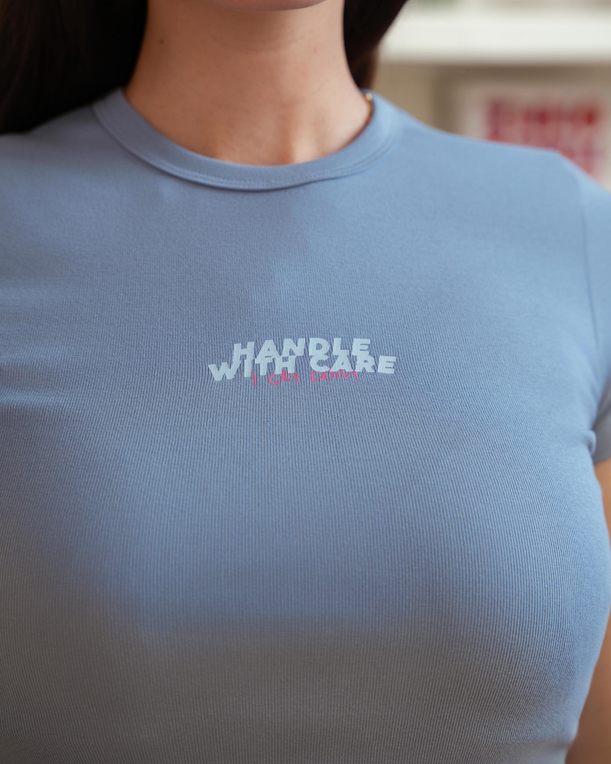 Steel Blue Handle with Care Ribbed Baby Tee - ricardofort