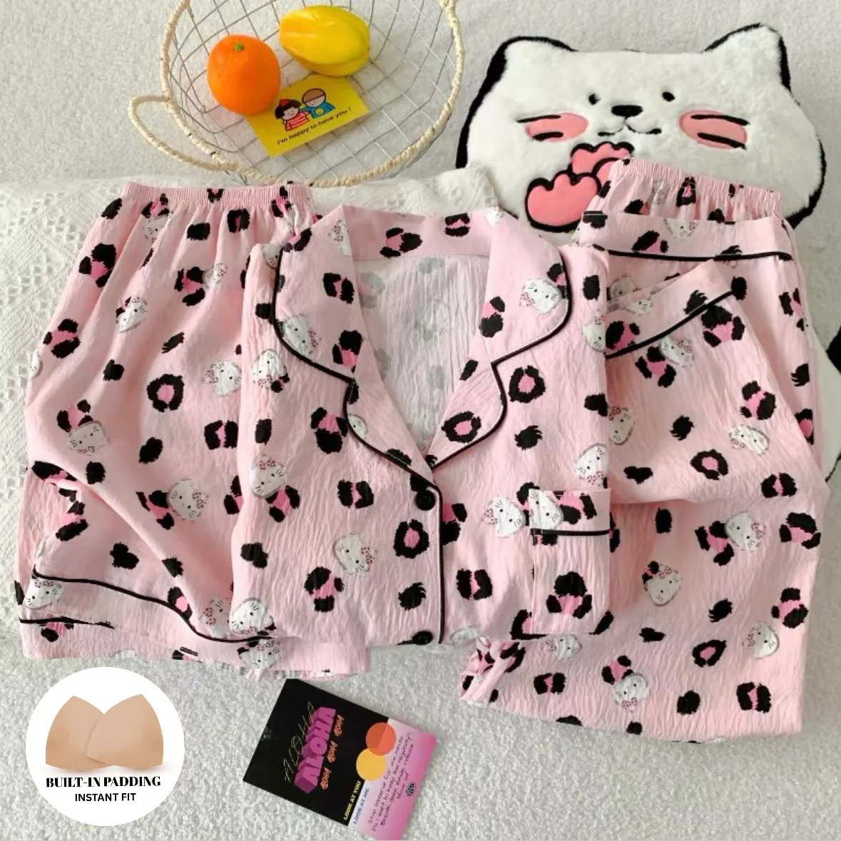 Leopard Kitty Padded Nightsuit-3pcs Set - ricardofort