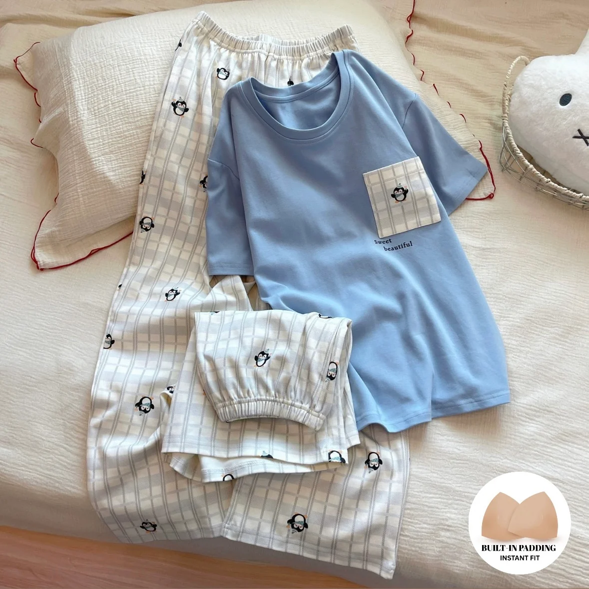Penguin Plaid Padded Nightsuit Set - 3pc Set - ricardofort