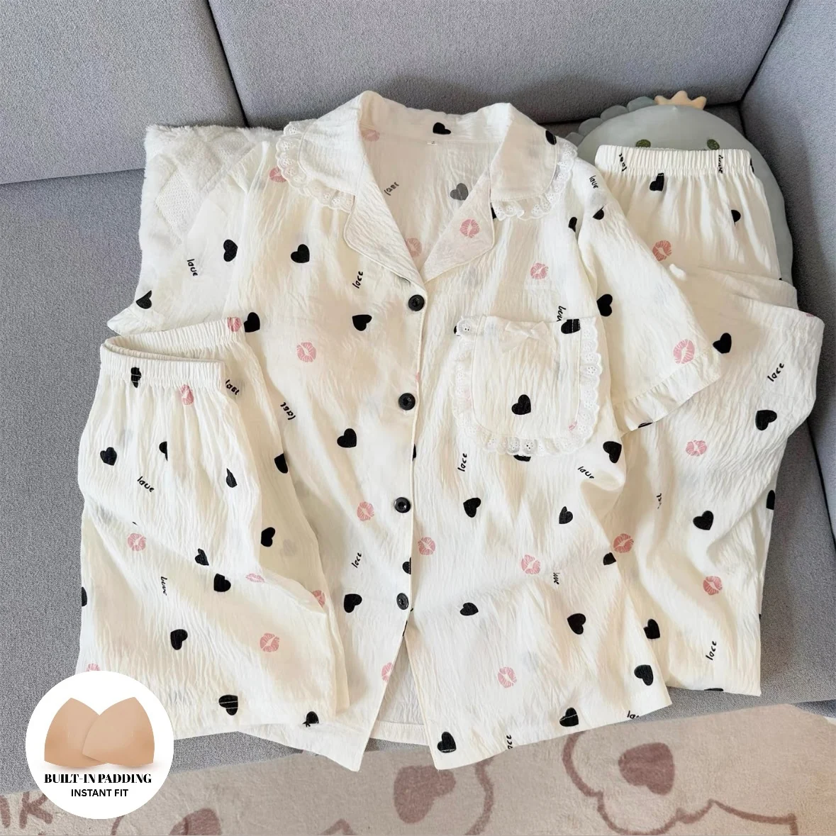 Kiss Love Padded Nightsuit -3pcs Set - ricardofort