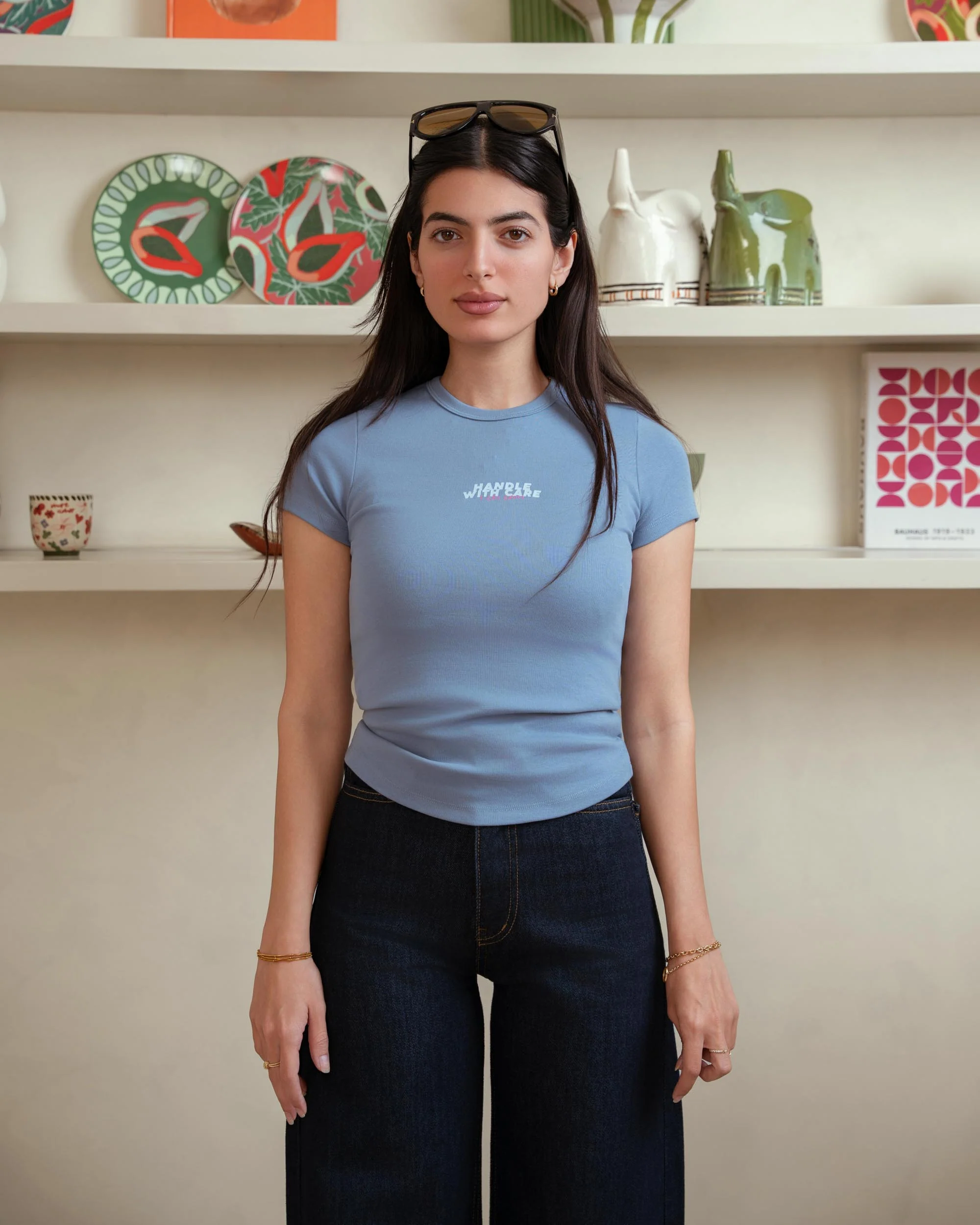 Steel Blue Handle with Care Ribbed Baby Tee - ricardofort