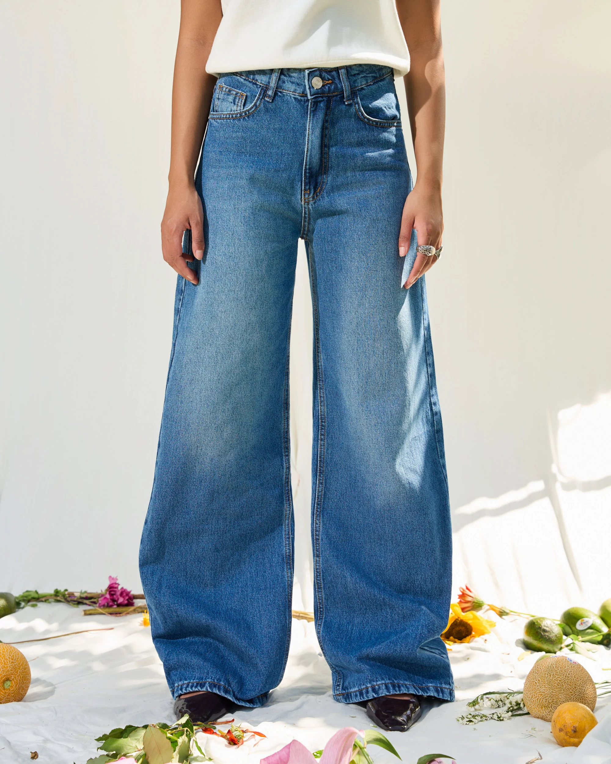 Medium Blue Wide Leg Jeans - ricardofort