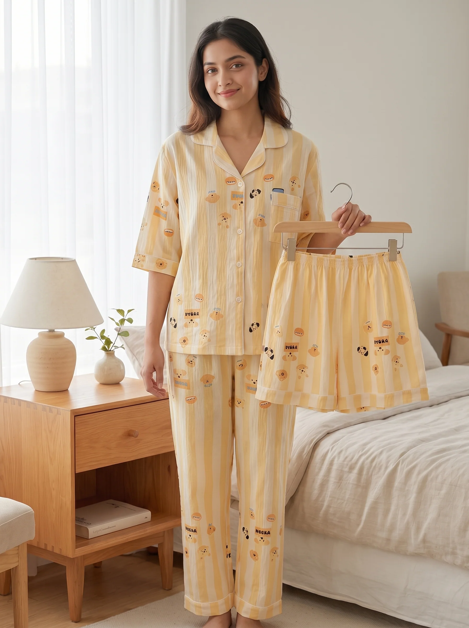 Yellow Puppy Padded Nightsuit- 3pcs Set - ricardofort