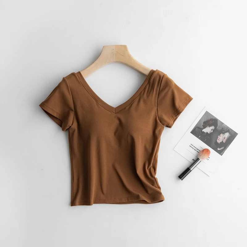 Cassie Built-In Bra V-Neck T-shirt - ricardofort