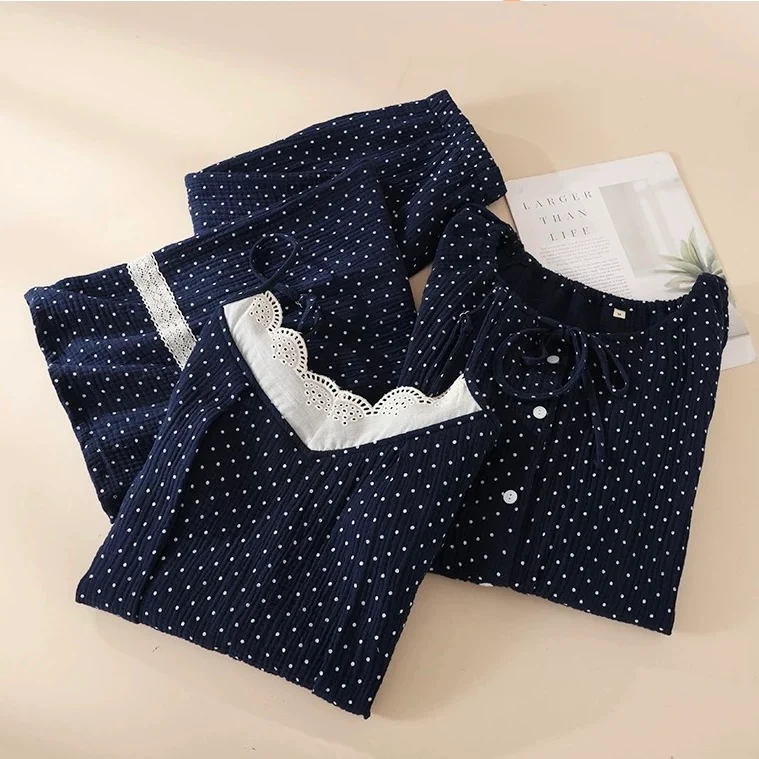 Navy Polka Dot Padded Nightsuit- 3pc Set - ricardofort