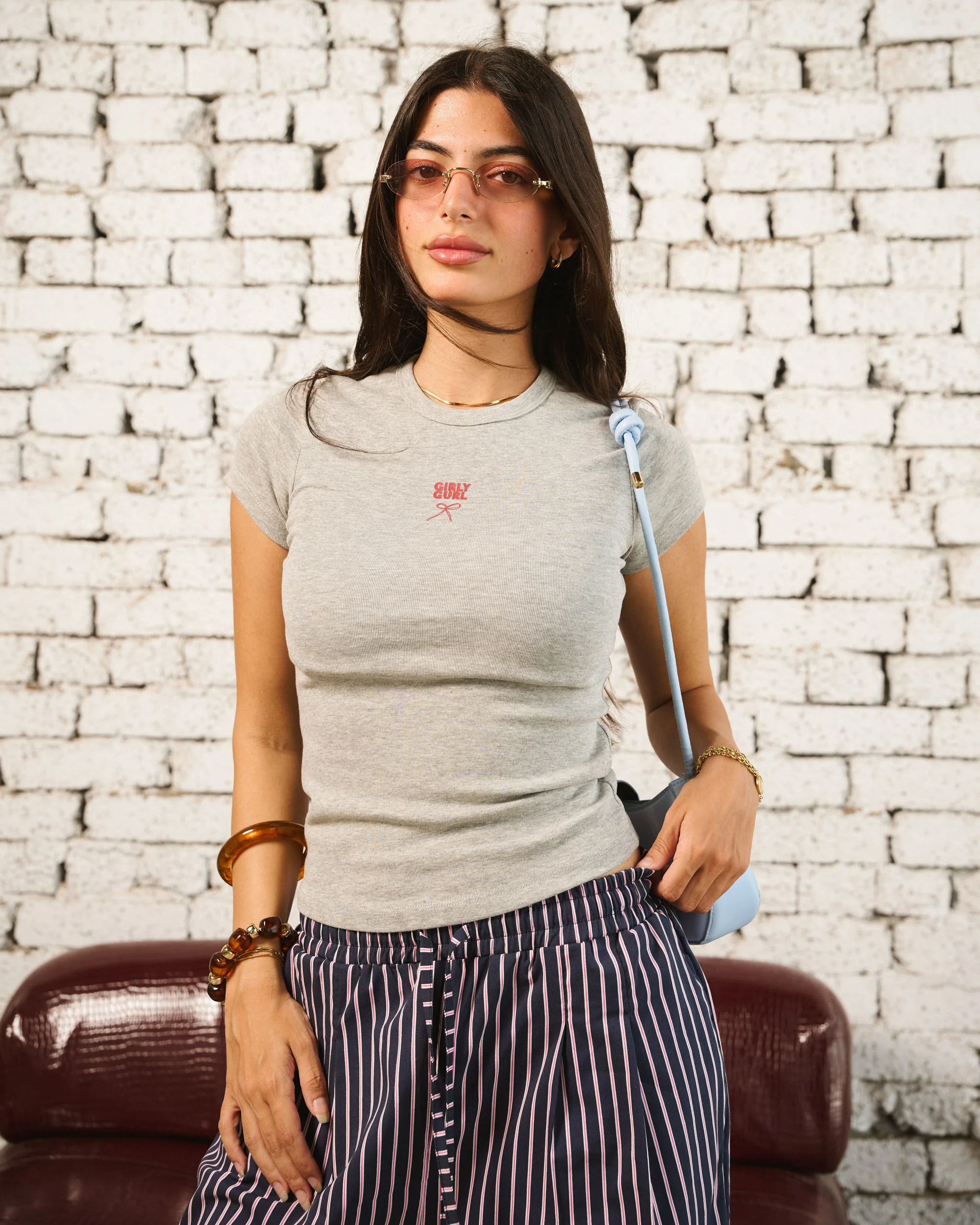Heather Grey Girly Gurl Ribbed Baby Tee - ricardofort