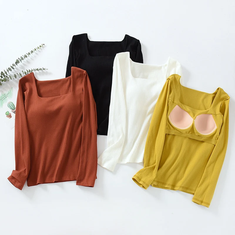 Ribbed Built-In Bra Long Sleeves Top - ricardofort
