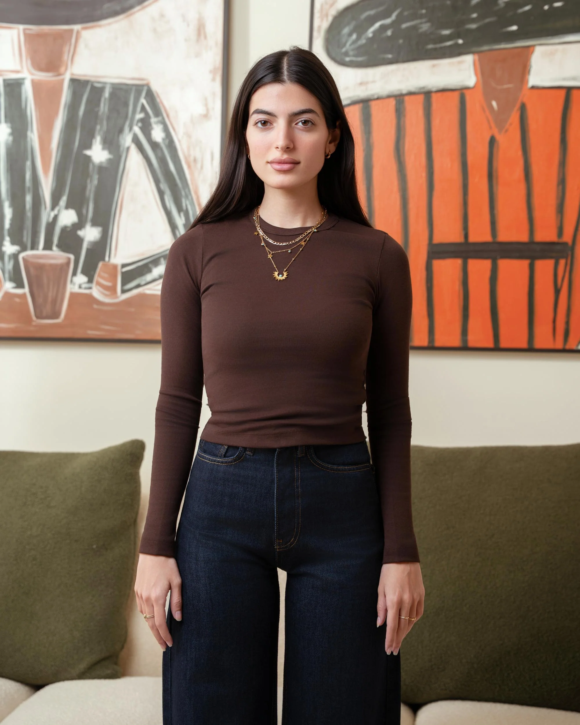 Brown Basic Ribbed Long Sleeves Tshirt - ricardofort