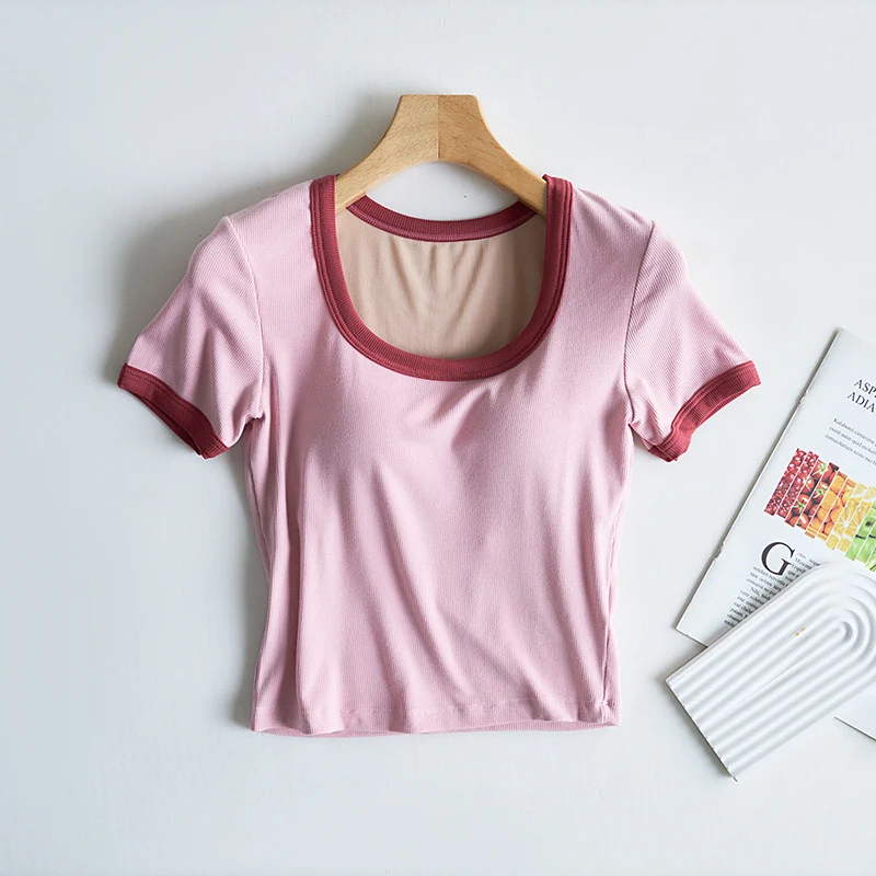 Macaron Contrast Built-In Bra Tshirt - ricardofort