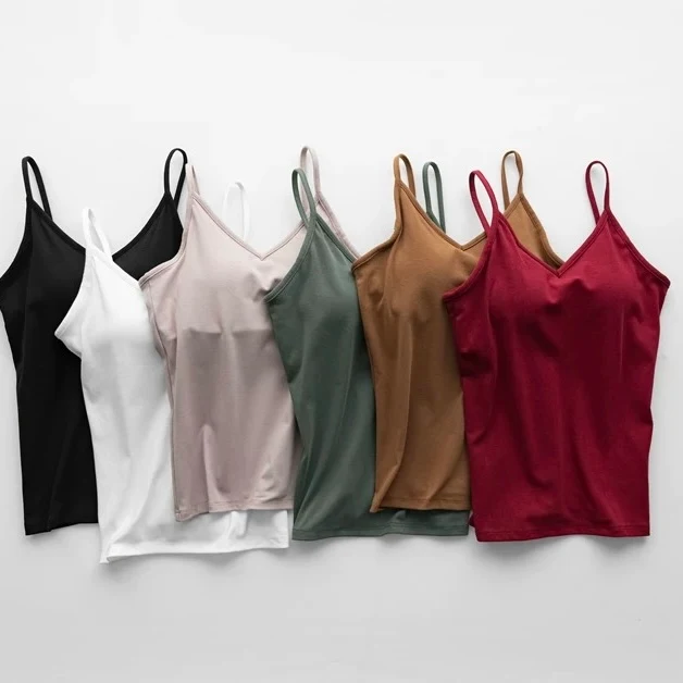 Basic V-Neck Built-In Bra Camisole - ricardofort