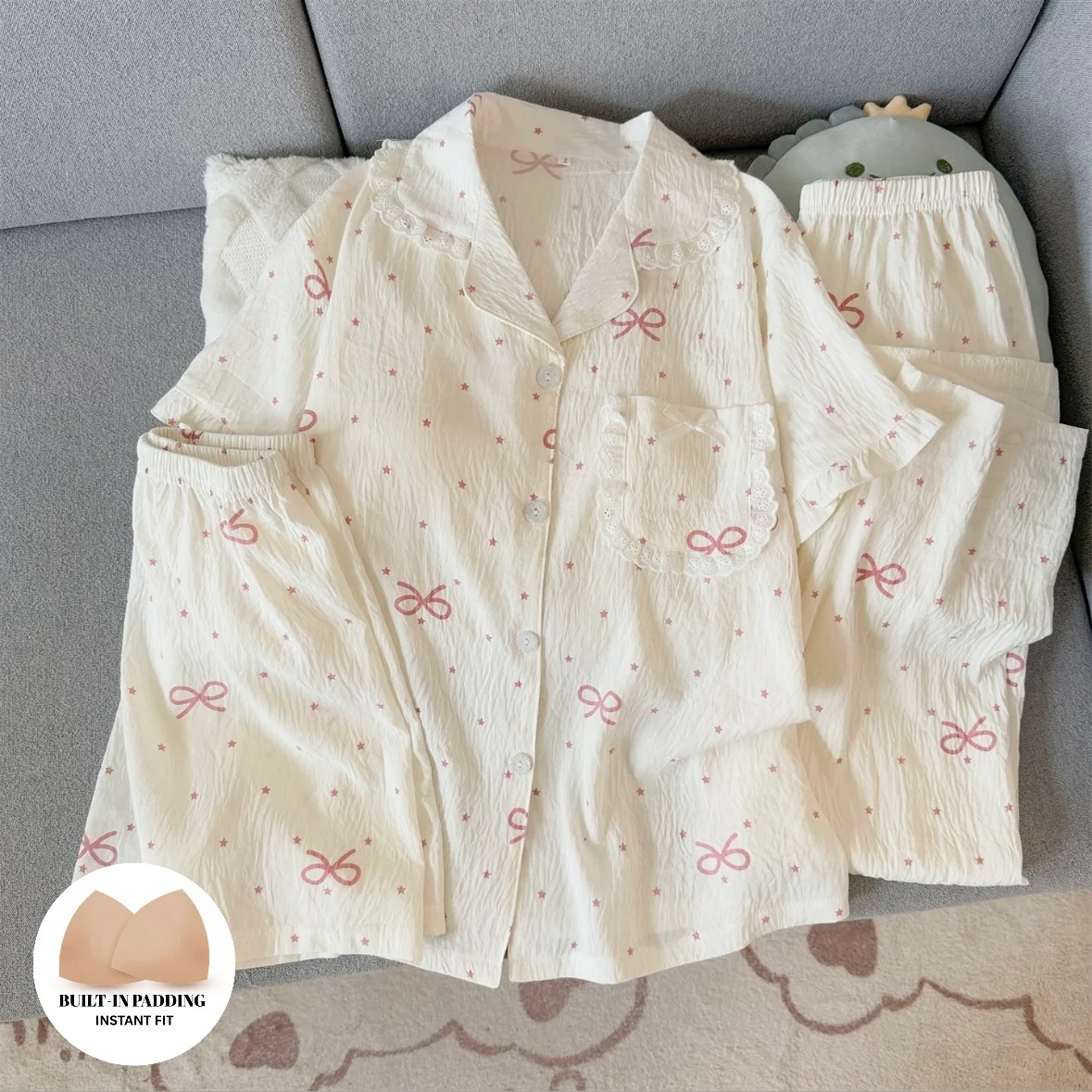 Bow Sprinkle Padded Nightsuit -3pcs Set - ricardofort