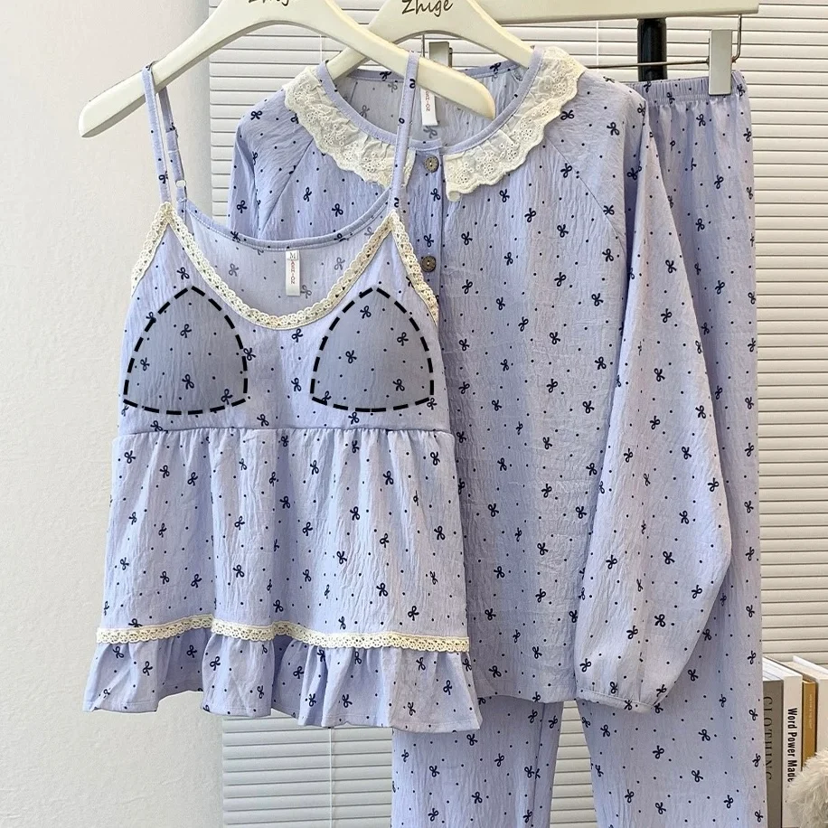 Lavender Lace Padded Nightsuit - 3pc Set - ricardofort