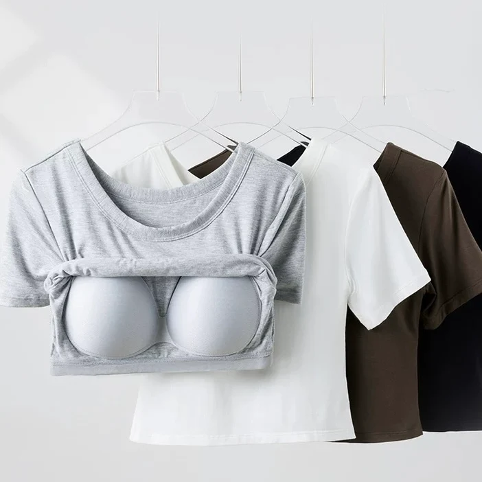 London Plus Size Built-In Bra Crop Tshirt - ricardofort