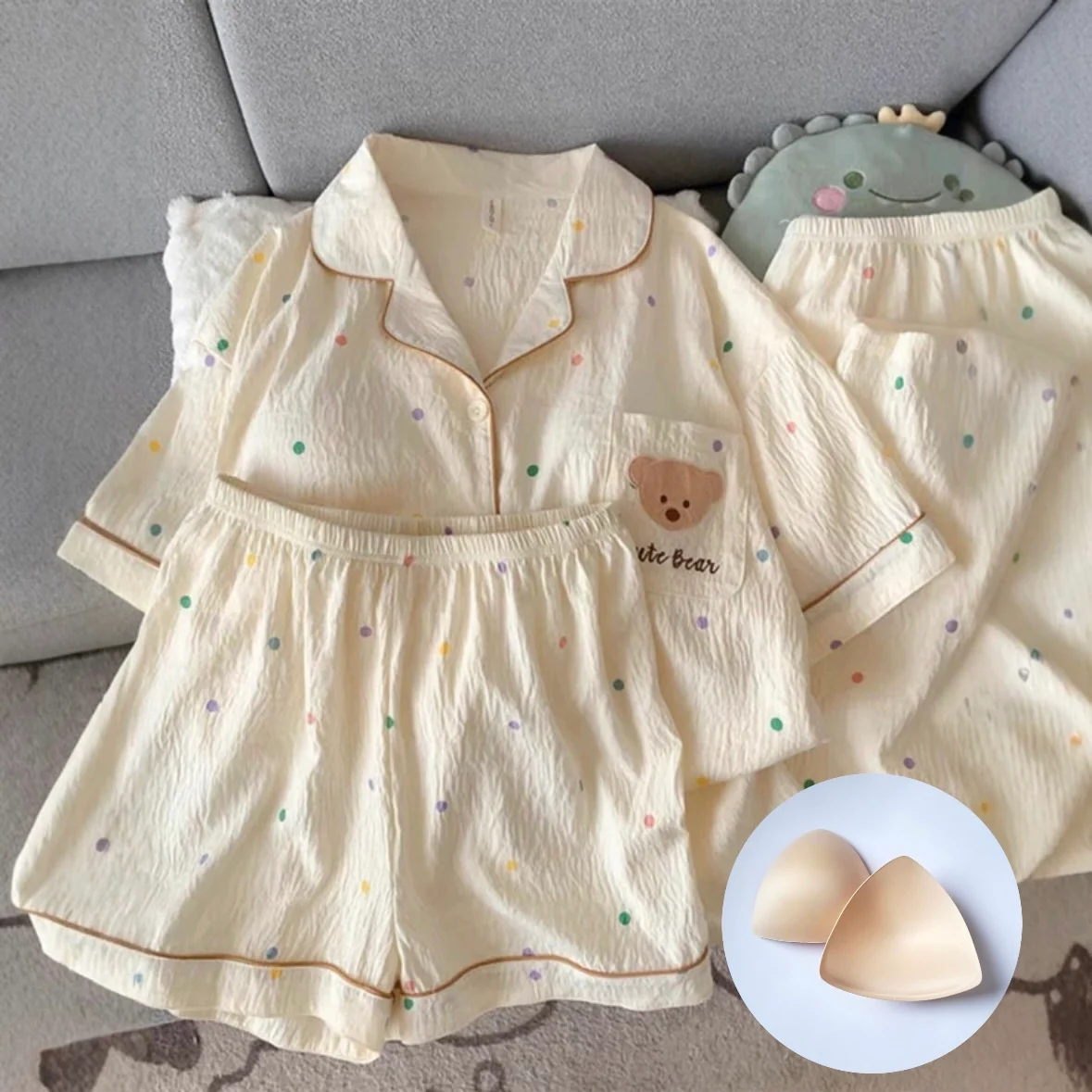 Polka Bear Padded Nightsuit - 3pc Set - ricardofort