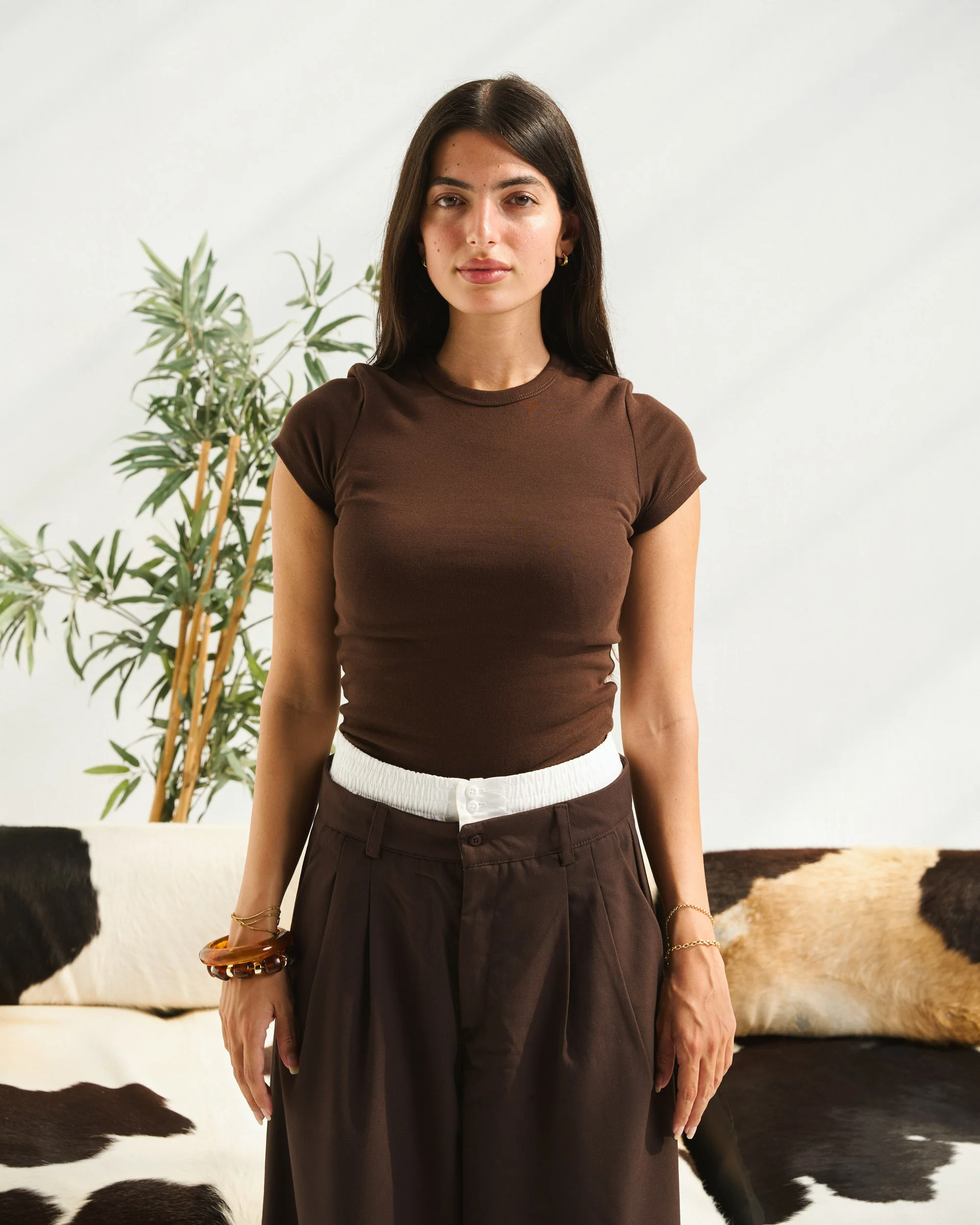 Brown Basic Ribbed T-shirt - ricardofort