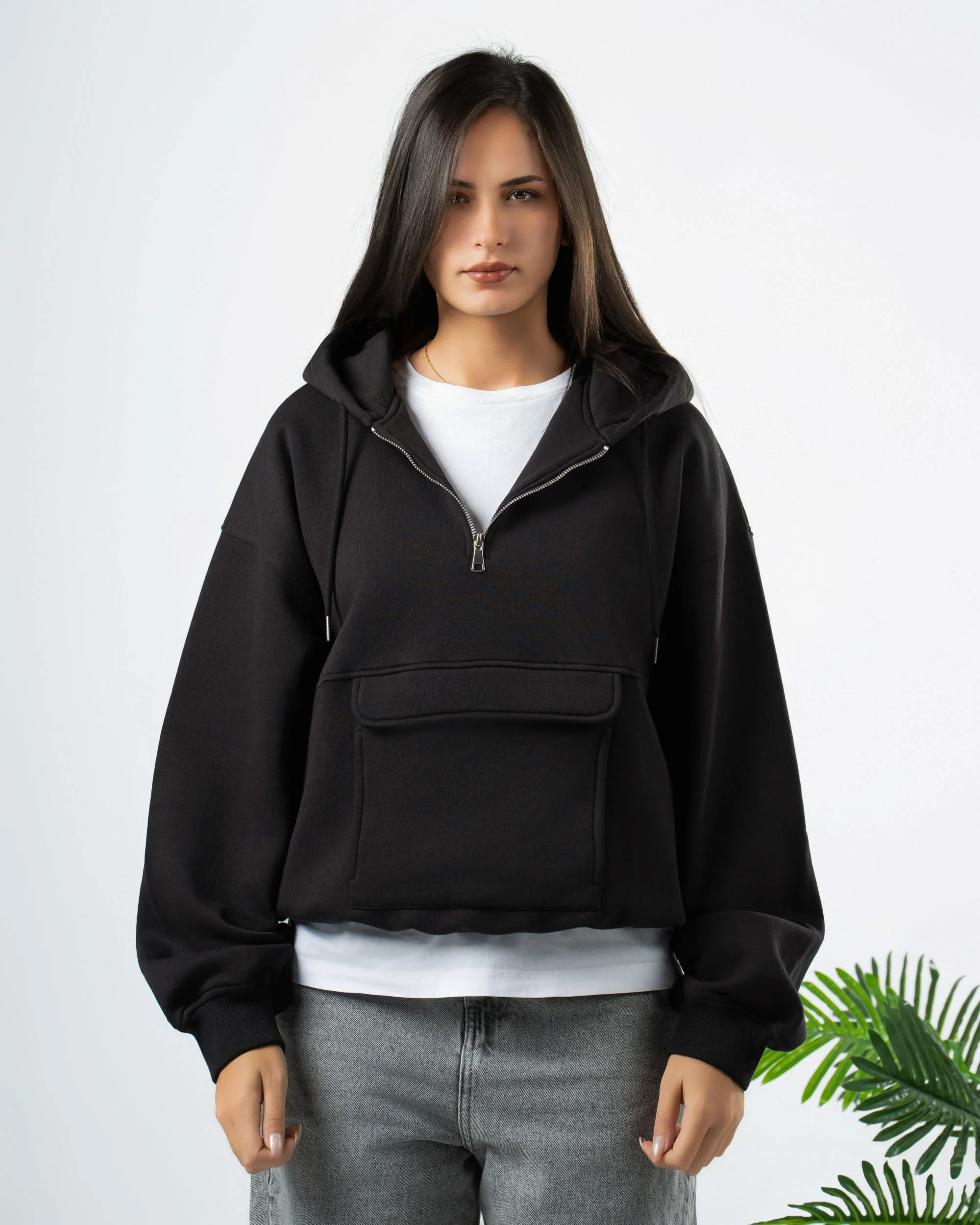 Plain Kangaroo Pocket Hoodie In Black - ricardofort