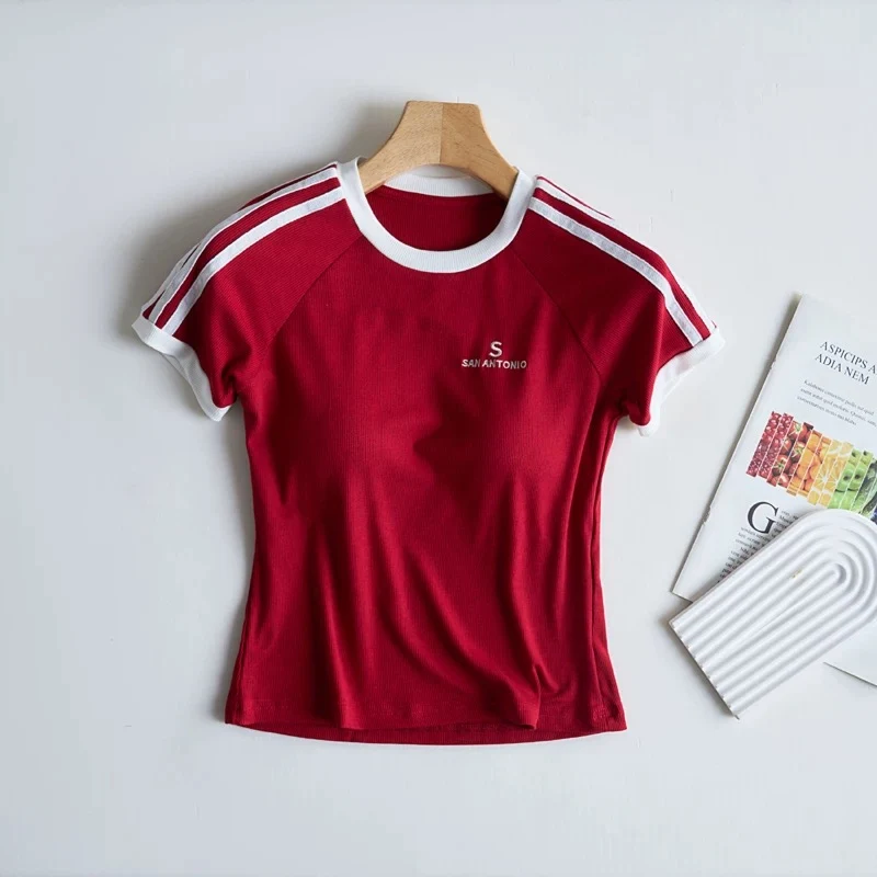 Sharon Shoulder Stripes Built-In Bra T-shirt - ricardofort