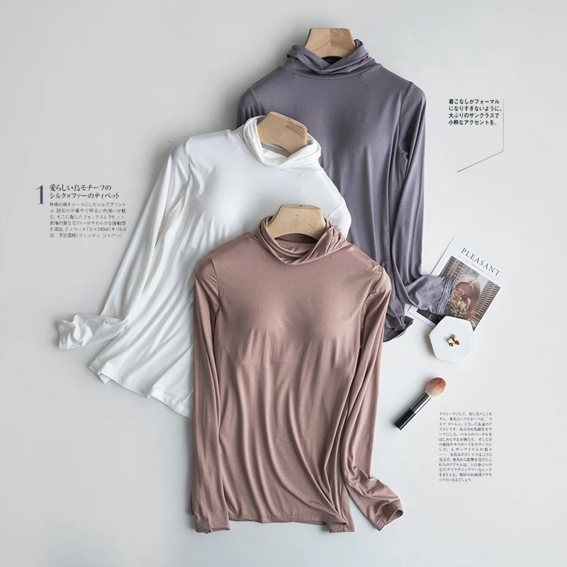 Raya Solid High Neck Built-In Bra T-shirt - ricardofort