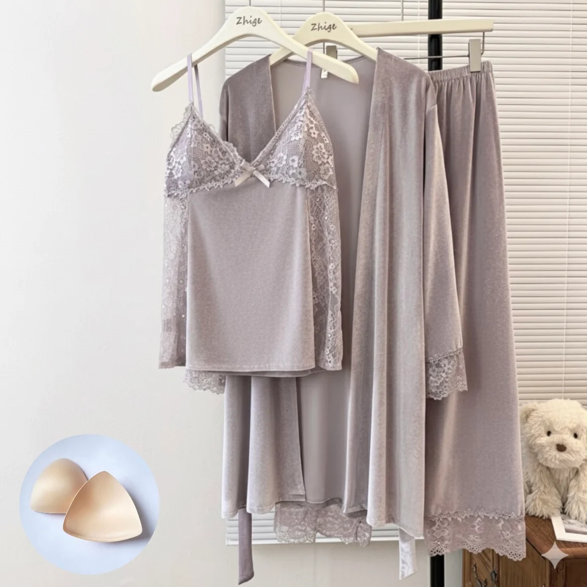 Trosa Dream Velvet Padded Nightsuit - 3pc Set - ricardofort
