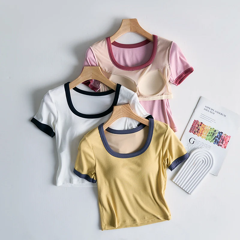 Macaron Contrast Built-In Bra Tshirt - ricardofort