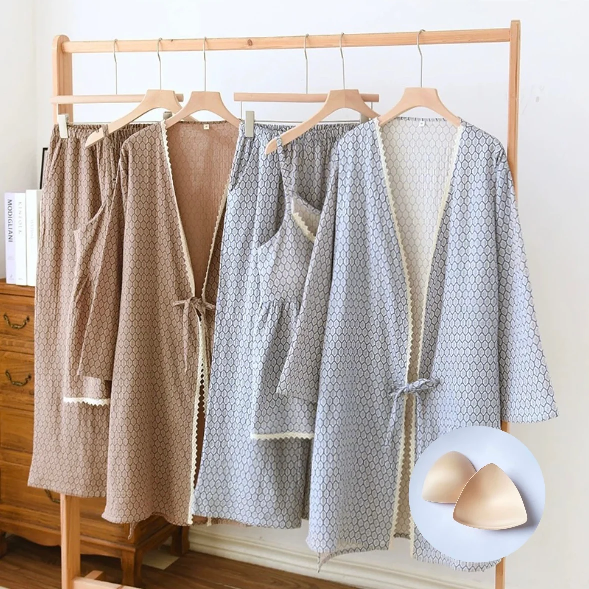 Honeycomb Luxe Padded Nightsuit Set - 3pc Set - ricardofort