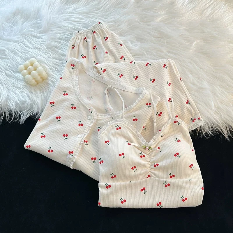 Little Cherries Padded Nightsuit - 3pc Set - ricardofort