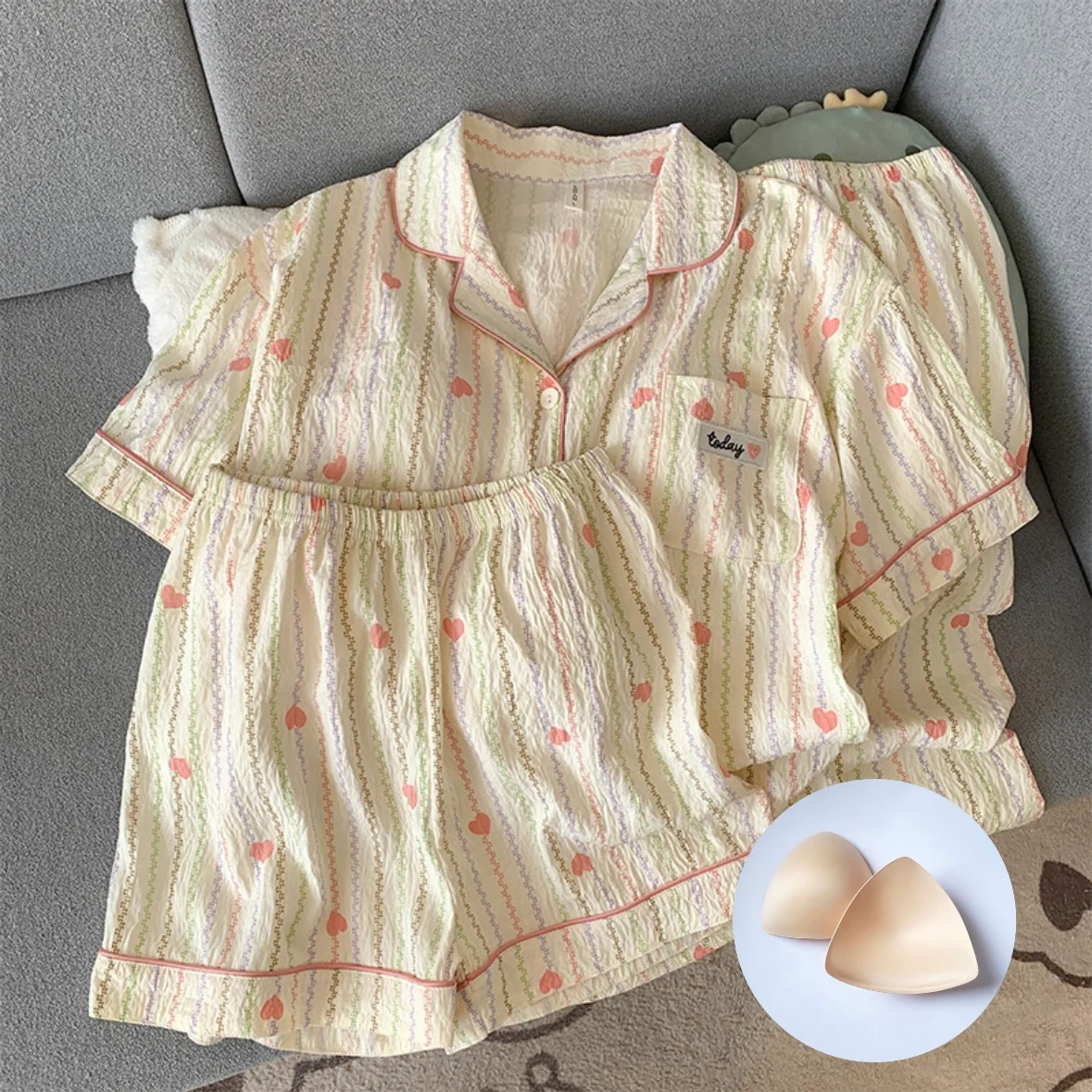 Peachy Stripes Padded Nightsuit -3pc Set - ricardofort