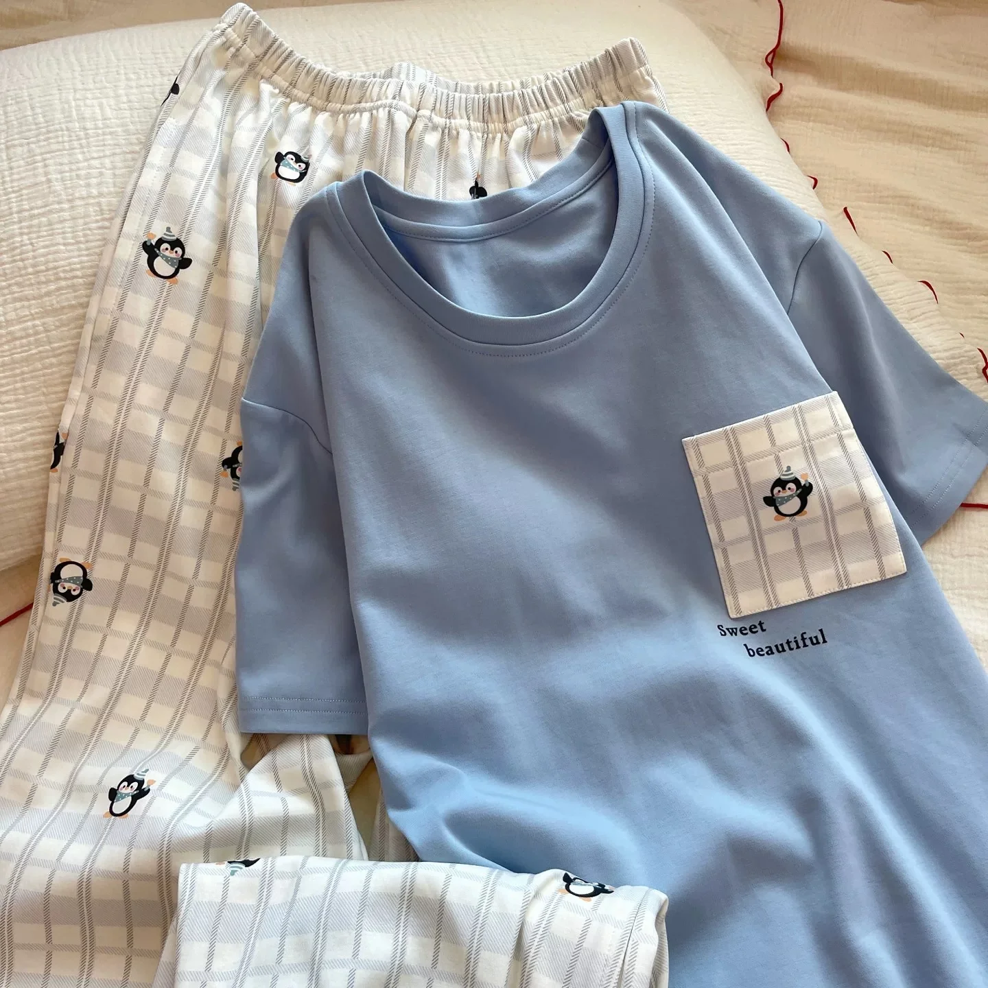 Penguin Plaid Padded Nightsuit Set - 3pc Set - ricardofort